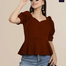 Mast & Harbour Women Pack Of 2 Puff Sleeves Peplum Top-picture-33
