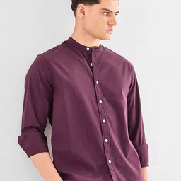 Snitch Men Band Collar Long Sleeves Pure Cotton Casual Shirt-image-58