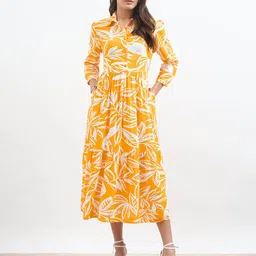 SALT ATTIRE Women Print Crepe Fit & Flare Midi Dress-image-4