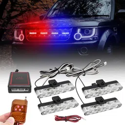 rawat Car Grill Red & Blue LED Police Flasher Light with Controller & Flashing Modes Car Fancy Lights image 1