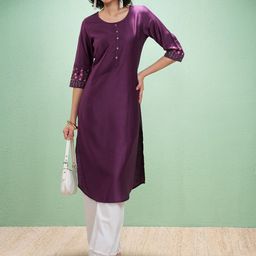 Vishudh Floral Embroidered Round Neck Thread Work Straight Kurta-picture-9