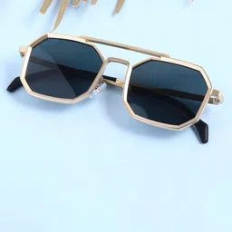 SPADEACES Unisex Octagon Sunglasses with UV Protected Lens GOLD BLACK HEXAGUN -40-picture-33