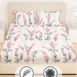 Story@home White & Pink Floral 210 TC King Bedsheet with 2 Pillow Covers-picture-12