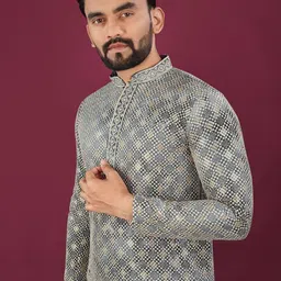 GAUMUKHI CREATION Men Geometric Printed Jacquard Kurta image 2