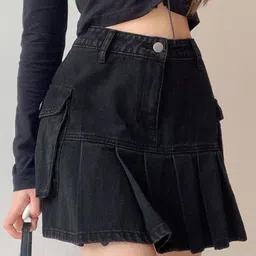 KPOP Cotton Pleated Mini Straight Skirt-picture-25