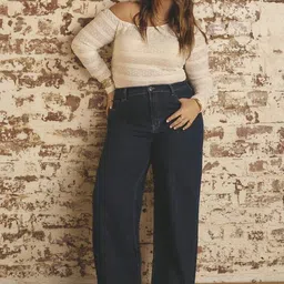 Kotty Women Wide Leg High-Rise Stretchable Plus Size Cotton Jeans-picture-38