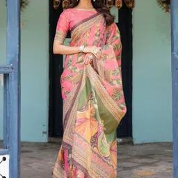 MAHALASA Ethnic Motifs Pure Linen Saree With An Unstitched Blouse Piece image 2