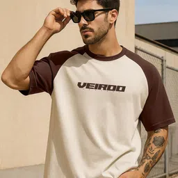 VEIRDO Men Typography Printed Round Neck Cotton Oversized T-shirt-image-51
