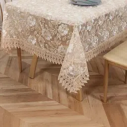 TANLOOMS Gold-Toned Floral Anti-Skid 8-Seater Table Cover with Embroidered details-image-14