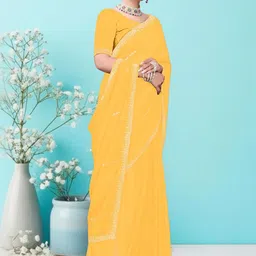 DESI RIWAAZ Woven Design Zari Pure Georgette Handloom Fashion Saree image 3