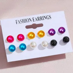 NAVJAI Set of 6 & Multi Plastic Artificial Beads Earrings image 4