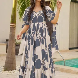 SZN Floral Print Puff Sleeve Ruffled Fit & Flare Maxi Dress image 2