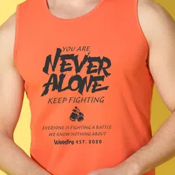 WOOSTRO Pack Of 2 Printed Combed Cotton Gym Vests -VWS26(ALONE ORANGE)(MORE OLIVE) image 2