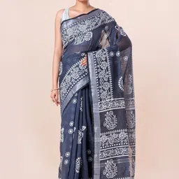CXMAT Women Ethnic Motifs Cotton Silk Block Print Saree image 2