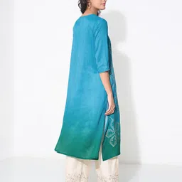 RANGMANCH BY PANTALOONS Floral Printed Thread Work V-Neck A-Line Kurta image 3