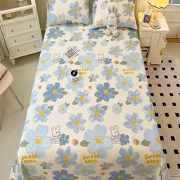 JC HOME Beige & Blue Printed Pure Cotton 220TC Double Queen Bedsheet Set 2.00 m x 2.30 m-picture-35