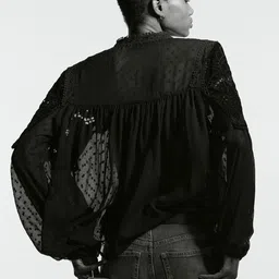 H&M Sheer Lace-Detail Blouse image 4