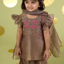 Vivedkids Girls Floral Embroidered Regular Kurta with Sharara & With Dupatta image 5