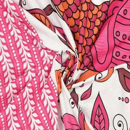 CHICERY Pink & White Ethnic Motifs 210 TC King Bedsheet with 2 Pillow Covers image 2