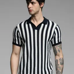 Jack & Jones Men Striped Polo Collar Raw Edge T-shirt-picture-54