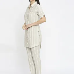 MORDEN MUSE Self Design Shirt Collar Tunic With Trousers image 4