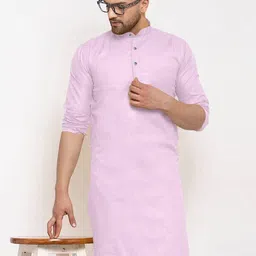 click n buy Men Solid Straight Kurta (Pink)-picture-33