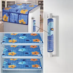 E-Retailer 5Pcs Blue & Black Printed Waterproof 3-Layered Refrigerator Covers-picture-23