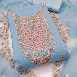 DIVASTRI Embroidered Silk Chiffon Unstitched Dress Material image 4