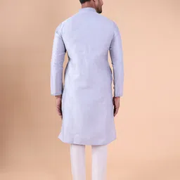 AURIK Men Geometric Embroidered Mandarin Collar Pure Silk Kurta with Pyjamas image 2