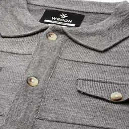 wrogn Men Self Design Peter Pan Collar Grey Sweater image 2