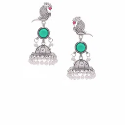 Anouk Set Of 2 Silver-Plated Artificial Stones Studded Oxidised Dome Shaped Jhumkas image 2