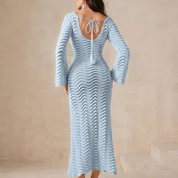miss mosa by akanksha Alamode By Akanksha Shirly Women Ice Blue Luxe Crochet Knit Dress -Resortwear image 2