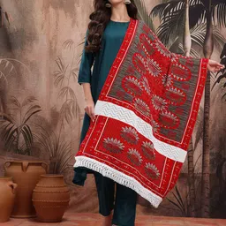 Sangria Floral Woven Design Wool Shawl With Tassels image 3