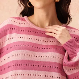all about you Women Open Weave Striped Acrylic Pullover image 5