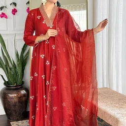 DIVASTRI Women Ethnic Motifs Embroidered A-Line Kurta with Palazzos & Dupatta image 5