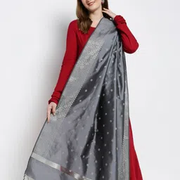 dupatta bazaar Silk Blend Woven Grey Women Dupatta image 2