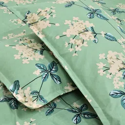 Arrabi Green & Yellow Floral 350 TC King Bedsheet with 2 Pillow Covers image 3