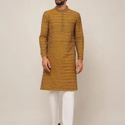 JAYPORE Geometric Printed Band Collar Straight Cotton Kurta-picture-32