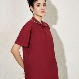 Leotude Women Solid Polo Collar Cotton Relaxed Fit T-shirt-picture-33