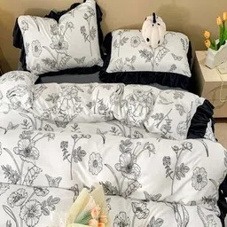 JC HOME Grey & White Floral Polycotton 4 Piece Double Queen Regular Bedding Set image 2