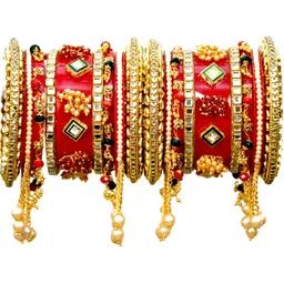 Zindura Set Of 18 Gold Plated Crystal Stone Studded & Beaded Chuda Bangles-picture-36