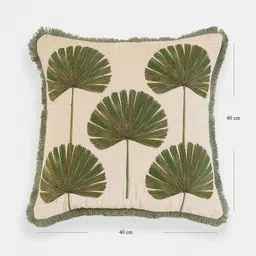Pure Home and Living Green & Beige Embroidered Square Cushion Covers image 4