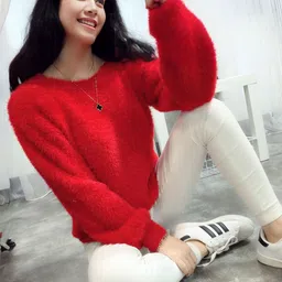 StyleCast Women Solid V Neck Long Sleeve Fringed Oversized Pullover-image-61