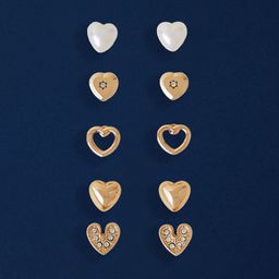 Accessorize Set Of 5 Gold-Plated Artificial Stone Studded Heart Shaped Studs-picture-16