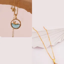 DressBerry Women Set Of 2 Gold-Plated Circular Stainless Steel Elegent Pendant With Chain-picture-22
