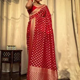 Eecoo Ethnic Motifs Woven Design Zari Banarasi Saree with Unstitched Blouse Piece-picture-16