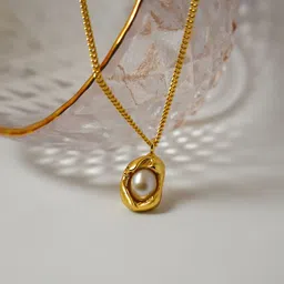 JEWILLEY Vintage White Pearl Anti-Tarnish Gold-Plated Chain Neck Pendant-picture-14