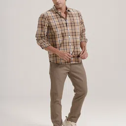 Basics Men India Slim Fit Tartan Checked Spread Collar Cotton Casual Shirt-picture-18