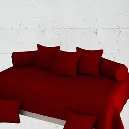 WELLNEST Set Of 8 Red Striped Cotton Diwan Set image 1