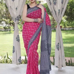 Pinkcity Trade World Floral Pure Cotton Ikat Saree image 1